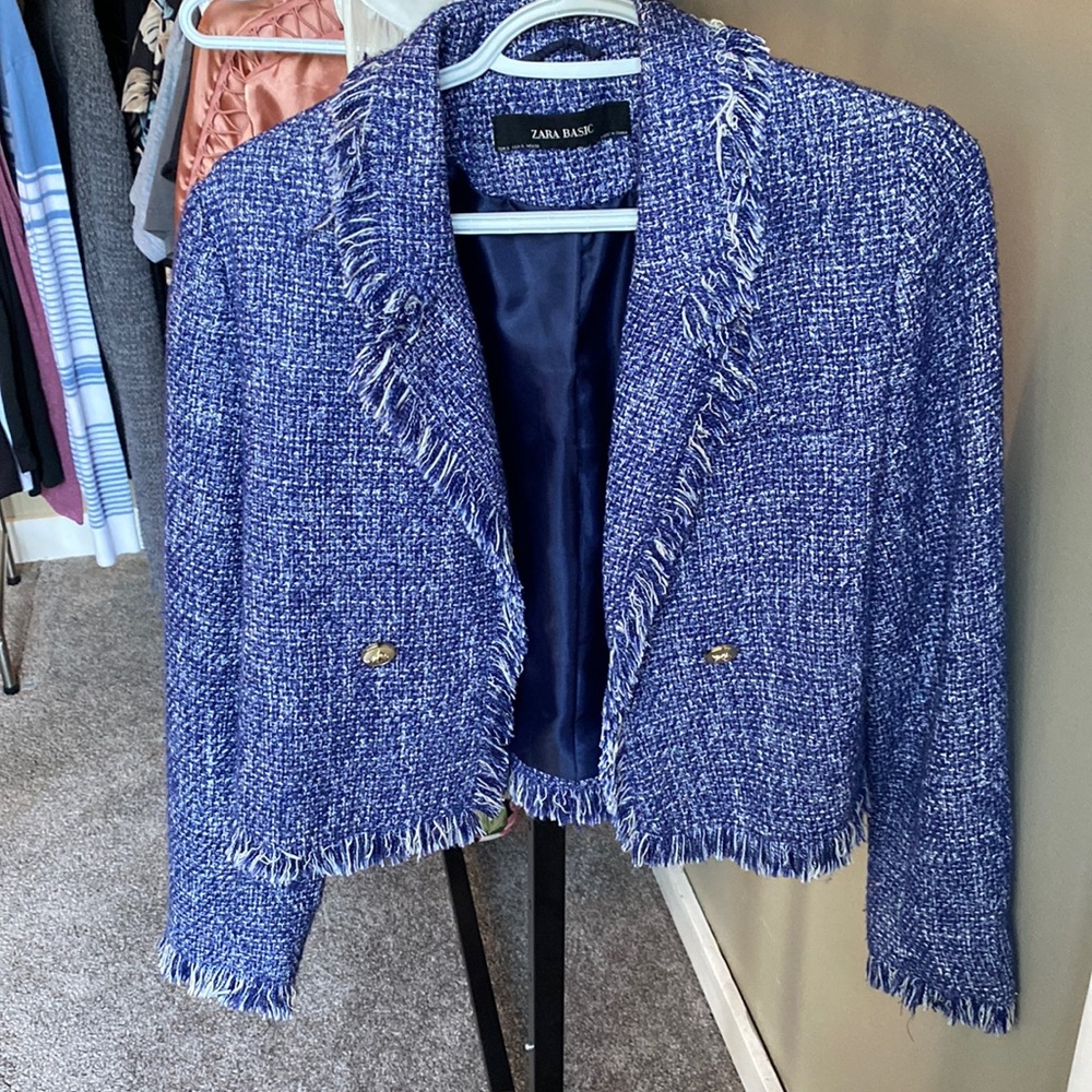 Zara fringe tweed cropped blazer
